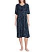 Color:Navy/White Print - Image 1 - Paisley Short Sleeve V-Neck Zip-Front Crinkle Patio Dress