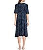 Color:Navy/White Print - Image 2 - Paisley Short Sleeve V-Neck Zip-Front Crinkle Patio Dress
