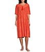 Color:Pink/Orange Print - Image 1 - Paisley Short Sleeve V-Neck Zip-Front Crinkle Patio Dress