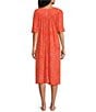 Color:Pink/Orange Print - Image 2 - Paisley Short Sleeve V-Neck Zip-Front Crinkle Patio Dress