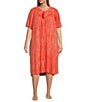 Color:Pink/Orange Print - Image 1 - Plus Size Paisley Short Sleeve V-Neck Zip-Front Crinkle Patio Dress