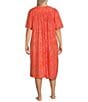 Color:Pink/Orange Print - Image 2 - Plus Size Paisley Short Sleeve V-Neck Zip-Front Crinkle Patio Dress