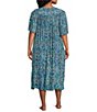 Color:Teal Paisley - Image 2 - Plus Size Teal Paisley Print V-Neck Short Sleeve Tassel Front Zip Crinkled Patio Dress