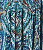 Color:Teal Paisley - Image 3 - Plus Size Teal Paisley Print V-Neck Short Sleeve Tassel Front Zip Crinkled Patio Dress