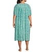 Color:Teal Tile - Image 2 - Plus Size Tile Print V-Neck Short Sleeve Zip-Front Crinkle Patio Dress
