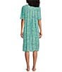 Color:Teal Tile - Image 2 - Tile Print V-Neck Short Sleeve Zip-Front Crinkle Patio Dress