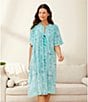 Color:Teal Tile - Image 4 - Tile Print V-Neck Short Sleeve Zip-Front Crinkle Patio Dress