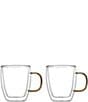 Color:Clear - Image 1 - Double-Wall Coffee Mug with Gold Handle, Set of 2