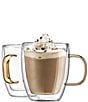Color:Clear - Image 2 - Double-Wall Coffee Mug with Gold Handle, Set of 2