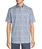 Color:Blue - Image 1 - Gold Label Roundtree & Yorke Non-Iron Short Sleeve Large Plaid Oxford Sport Shirt