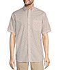 Color:White - Image 1 - Gold Label Roundtree & Yorke Non-Iron Short Sleeve Geometric Print Slub Sport Shirt