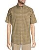 Color:Tan - Image 1 - Gold Label Roundtree & Yorke Non-Iron Short Sleeve Medium Plaid Slub Sport Shirt