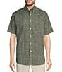 Color:Army Green - Image 1 - Gold Label Roundtree & Yorke Non-Iron Short Sleeve Small Plaid Slub Sport Shirt