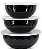 Color:Black - Image 1 - Enamelware Solid Texture Lidded Mixing Bowls