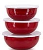 Color:Red - Image 1 - Enamelware Solid Texture Red Mixing Bowls, Set of 3