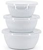 Color:White - Image 1 - Enamelware Solid Texture White Nesting Bowls, Set of 3