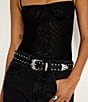 Good American 1.5#double; Wide Studded Western Belt, Color:Black/Silver - Image 2