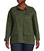 Color:Fern - Image 1 - Button Front Long Sleeve Utility Jacket