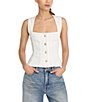 Good American Button Front Square Neck Sleeveless Peplum Denim Top - Image 1