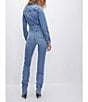 Color:Blue691 - Image 2 - Denim Fit For Success Zip Front Long Sleeve Straight Leg Jumpsuit