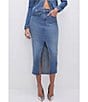 Color:Blue691 - Image 1 - Denim High Rise Front Slit Midi Skirt