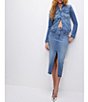 Color:Blue691 - Image 3 - Denim High Rise Front Slit Midi Skirt