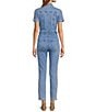 Color:Blue274 - Image 2 - Fit For Success Short Sleeve Point Collar Straight Leg Stretch Denim Flight Suit