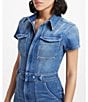 Color:Blue274 - Image 3 - Fit For Success Short Sleeve Point Collar Straight Leg Stretch Denim Flight Suit