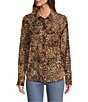 Color:Wild Leopard003 - Image 1 - Georgette Leopard Print Collared Long Sleeve Button Front Shirt