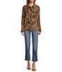 Color:Wild Leopard003 - Image 3 - Georgette Leopard Print Collared Long Sleeve Button Front Shirt