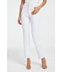 Color:White - Image 1 - Good Straight Leg High Rise Raw Hem Stretch Denim Jeans