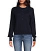 Color:Blue Rinse003 - Image 1 - Knit Tissue V-Neck Long Sleeve Henley Sweater