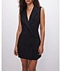 Color:Black001 - Image 1 - Luxe Suiting Collared Sleeveless Mini Blazer Dress