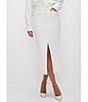 Color:Cloud White001 - Image 1 - Mid Rise Front Slit Denim Midi Skirt