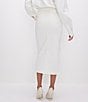Color:Cloud White001 - Image 2 - Mid Rise Front Slit Denim Midi Skirt