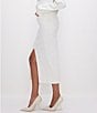 Color:Cloud White001 - Image 3 - Mid Rise Front Slit Denim Midi Skirt