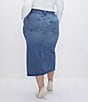 Color:Blue691 - Image 2 - Plus Size Denim High Rise Front Slit Midi Skirt