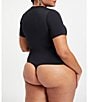 Color:Black - Image 2 - Plus Size Compressive Scuba Crew Neck Short Sleeve Bodysuit