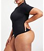 Color:Black - Image 3 - Plus Size Compressive Scuba Crew Neck Short Sleeve Bodysuit