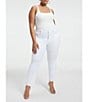 Color:White - Image 4 - Plus Size Good Straight Leg High Rise Raw Hem Stretch Denim Jeans