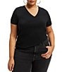Color:Black - Image 1 - Plus Size Heritage V-Neck Short Sleeve Relaxed Fit Knit Tee