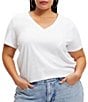 Color:White - Image 1 - Plus Size Heritage V-Neck Short Sleeve Relaxed Fit Knit Tee