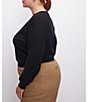 Color:Black001 - Image 5 - Plus Size Knit Tissue V-Neck Long Sleeve Henley Sweater