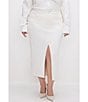 Color:Cloud White001 - Image 1 - Plus Size Mid Rise Front Slit Denim Midi Skirt
