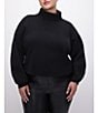 Color:Black - Image 1 - Plus Size Rib Mock Neck Long Sleeve Sweater