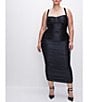 Color:Black001 - Image 1 - Plus Size Ruched Sweetheart Neckline Sleeveless Bodycon Midi Dress
