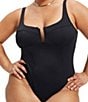 Color:Black001 - Image 5 - Plus Size Scuba Corset Split U Scoop Neck Sleeveless Bodysuit
