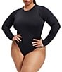 Good American Plus Size Sculpting Crewneck Long Sleeve Bodysuit, Color:Black001 - Image 1