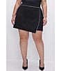 Color:Black001 - Image 1 - Plus Size Scuba Knit Crystal Rhinestone Asymmetrical Wrap Mini Skirt