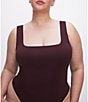 Color:Malbec003 - Image 2 - Plus Size Scuba Knit Modern Square Neck Sleeveless Wide Strap Tank Bodysuit